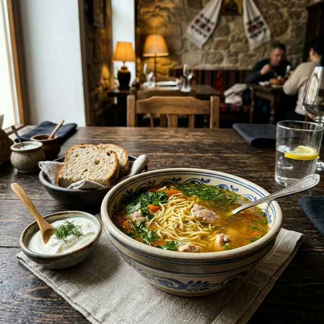 Zeama cu tăiței de casă (Smântână)