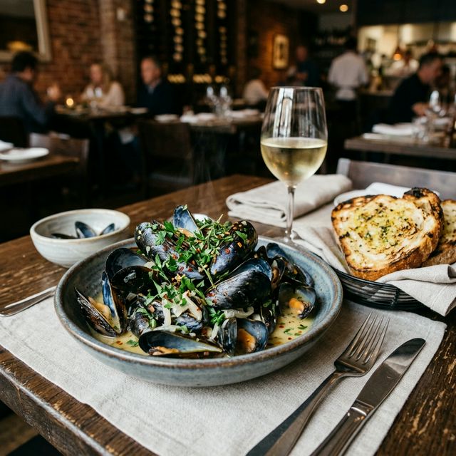 Midii in sos de vin alb (pâine)